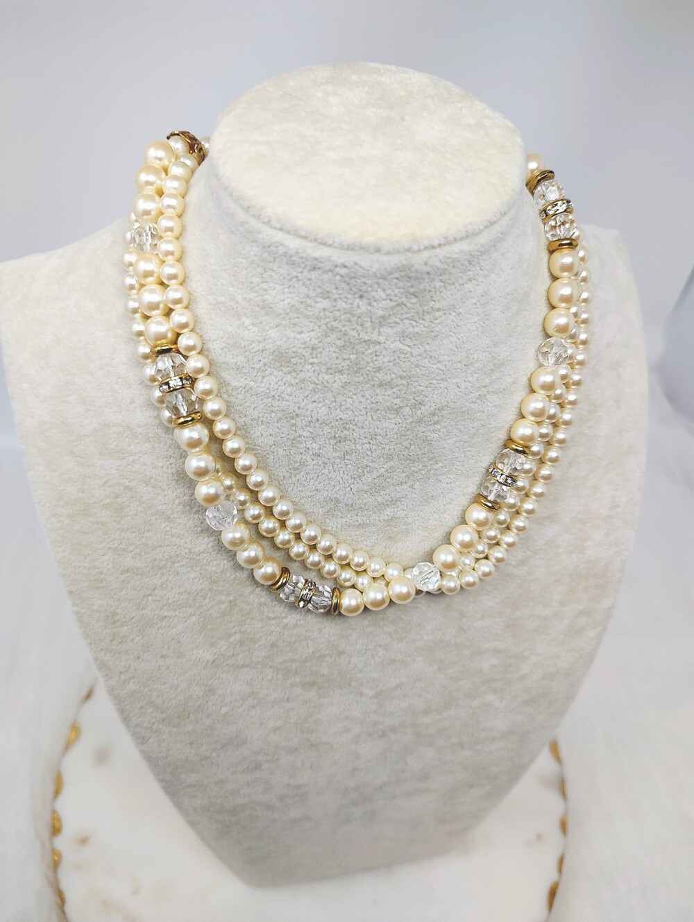 1928 Vintage Multi-strand Cream Faux Pearl And Bead Accent Necklace
